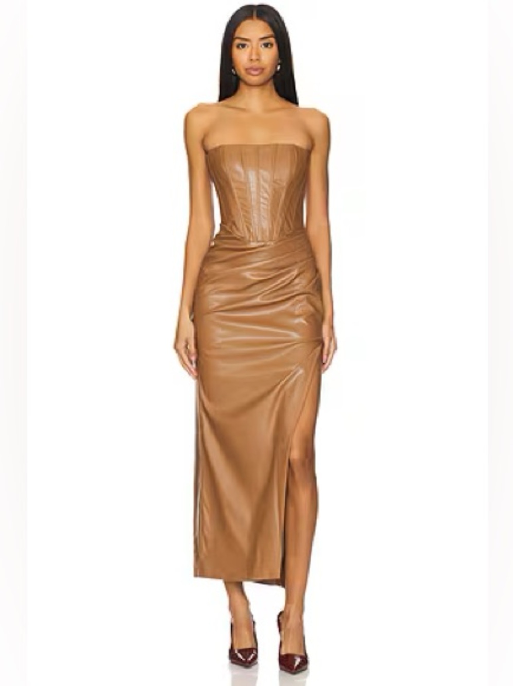 Bardot Everlasting Faux Leather Dress in Camel